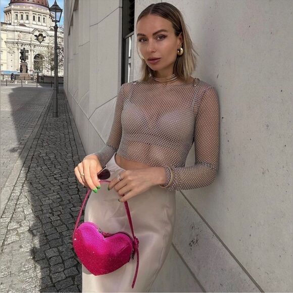 ZARA RHINESTONE MESH CROP TOP - Picture 6 of 11